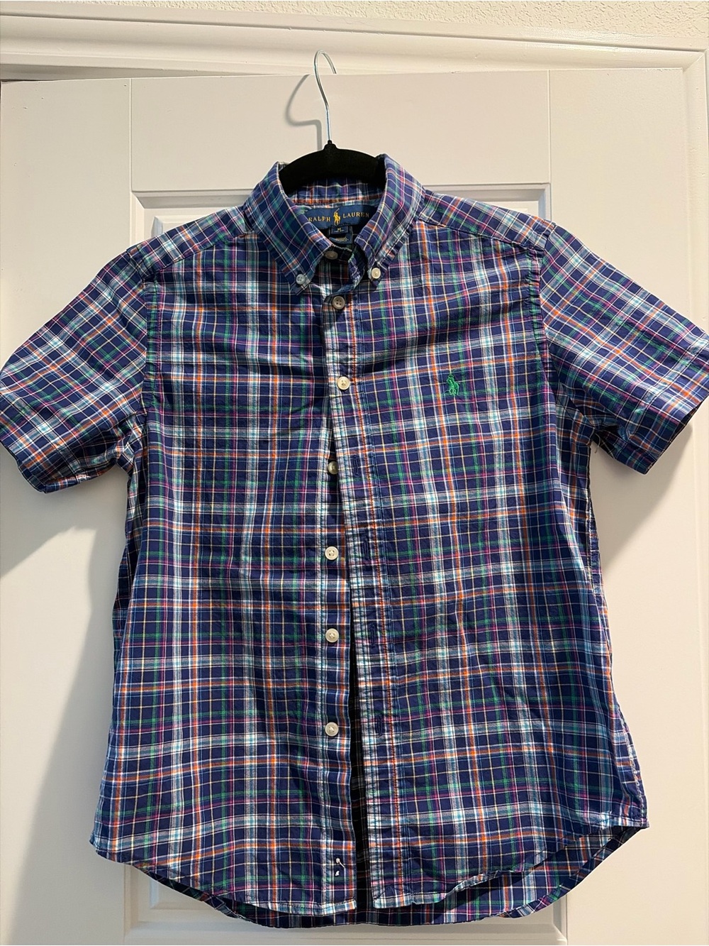 Ralph Lauren Navy & Green Plaid Short-Sleeve Button-Down Shirt
